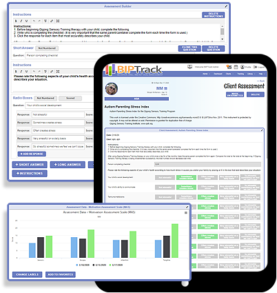 Screenshots of BIPTrack Assessment Builder features